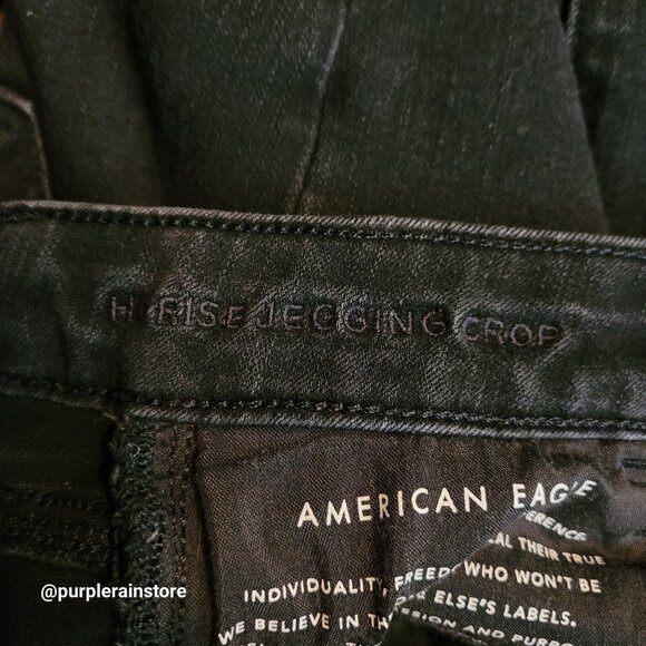 American Eagle Jeans 2 R Dream Jegging Crop Button Fly Black Wash Denim Stretch - Picture 5 of 12